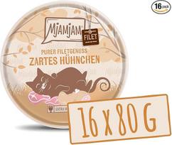 MjAMjAM Premium drėgnas maistas katėms, švelni vištienos filė, 80 g, 16 vnt. (16 x 80 g), natūralus su papildoma mėsa