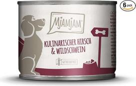 MjAMjAM – Aukščiausios kokybės šlapias maistas šunims – „Culinary“ elnių ir šernų mėsa su spanguolėmis, 6 vnt. pakuotė (6 x 200 g), be grūdų, su papildoma mėsa