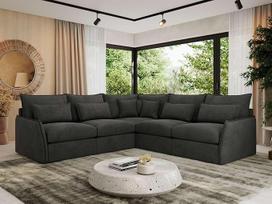 MKS MEBLE "Verso L" kampinė L formos sofa, L formos sofa, sofos komplektas, sofos komplektas, minkštas kampas - "Verso L" - tamsiai pilkas aksomas