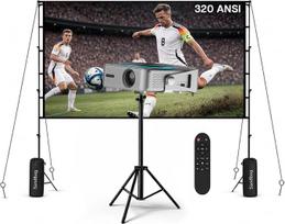 MMOBIEL projektorius su „Wi-Fi“ ir „Bluetooth“, 100 colių projekcijos ekranu ir trikoju – natūralus 1080p raiška, 320 ANSI, palaiko 4K, automatinė trapezinės deformacijos korekcija, 200 colių ekranas – suderinamas su HDMI, USB, „iOS“ ir „Android“