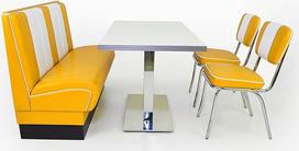 möbelland24 "American Diner Bench Set Yellow Viber" 120 cm + "Diner Table" + 2 x "Retro" kėdės