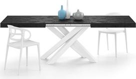 MOBILI FIVER, 160 cm ištiesiamas stalas "Emma", juodos spalvos betonas su baltomis X kojomis, laminuotas, geležis, pagamintas Italijoje