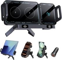 Mobiliojo telefono laikiklis automobiliui, skirtas „Galaxy Z Fold 7, 6, 5, 4, 3, 2“ su įkrovimo funkcija, 15 W, dvigubos ritės, „QC 3.0“ greitasis belaidis įkroviklis automobiliui, skirtas „Z Fold“, su automatiniu pasukimu, belaidžiai automobiliniai įkrov
