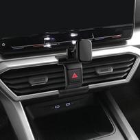 Mobiliojo telefono laikiklis, tvirtinamas prie automobilio ventiliacijos angos, skirtas „Cupra Leon“ / „Cupra Ateca“ / „Cupra Formentor“ (2021–2025 m.) modeliams. Automatinis fiksavimas, pasukamas 360 laipsnių kampu, valdomas viena ranka. Automobilio mobi