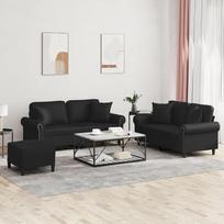Modelis3202165 Juoda dirbtinės odos 2 vietų sofa su kojūgaliais ir pagalvėlėmis - patogi ir tvirta