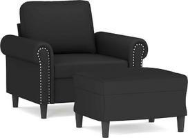 Modernus juodos spalvos aksominis fotelis su pufu, patogus aksominis fotelis su 60 cm pufu, kompaktiško dizaino, skirtas jaukiam poilsiui, stilingas su paminkštintu