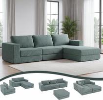 Modulinė kampinė sofa be rėmo, L formos „Cloud“ sofa su 3 pagalvėlėmis, šenilinė sofa-lova ir poilsio zona, lanksti, nereikia surinkti