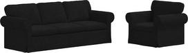 Modulinė kampinė sofa iš juodos medžiagos, 2 dalių, 215 x 82 x 80 cm, su metaliniu rėmu ir medinėmis porankėmis, užtikrinančiomis stabilumą ir patogumą