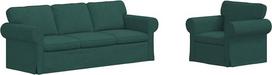 Modulinė kampinė sofa iš dviejų dalių su audinio apmušalu ir putų bei pluošto užpildu, moderni sofa su metaliniu rėmu ir medžio plaušo medžiagos porankiais, tamsiai žalia, 215 x 82 x 80 cm