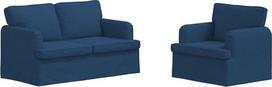 Modulinė mėlyna audinio kampinė sofa, 2 dalių sofų komplektas stačiakampio dizaino, 144 x 80 x 85 cm, tvirtas metalinis rėmas ir minkštos putų pagalvėlės, užtikrinančios ergonomišką komfortą
