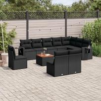 Modulinė sodo sofa su lentynėle, PE rotango sodo baldų komplektas su pagalvėlėmis, 11 dalių rinkinys