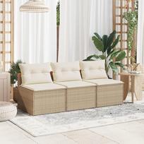 Modulinė sodo sofa, smėlio spalvos, iš PE rotango, 2 vnt., be porankių, su pagalvėlėmis – sodo baldų komplektas