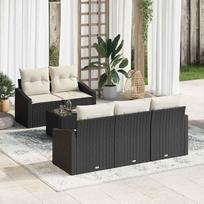 Modulinė sodo sofa su stalu – 6 dalių lauko sofų komplektas iš juodo poliratanio su pagalvėlėmis