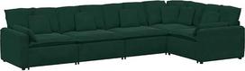 Modulinė sofa su tamsiai žaliais aksominiais pagalvėliais, 5 dalių komplektas su tvirtais mediniais porankiais ir metaliniu rėmu, užtikrinančiu ilgalaikį komfortą