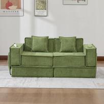 Modulinė sofa, sulankstoma dvivietė sofa-lova, 162 cm pločio, svečių lova, ant grindų statoma sofa „Cord Cloud“, be rėmo sofa-futonas su pagalvėmis, skirta svetainei, žaidimų kambariui, miegamajam, žalia