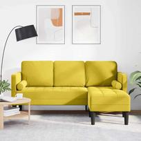 Modulinė sofų komplektas iš 2 dalių su poliesterio aksomo apmušalu ir geltonomis pagalvėlėmis, kompaktiškas 2 dalių sofų komplektas, kampinė sofa su poliesterio aksomo apmušalu, 2 dalių sofų komplektas, modulinė sofa iš 2 dalių