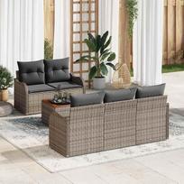 Modulinis 6 dalių sodo sofų komplektas, juodos ir kreminės spalvos, pagamintas iš poliratanio, su daiktų laikymo dėže, skirtas terasai ir sodui