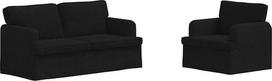 Modulinis kampinis sofų komplektas (2 vnt.), juodos spalvos, stačiakampė audinio sofa 162x80x85 cm su metaliniu rėmu ir putų pagalvėlėmis, ergonomiškas dizainas, skirtas svetainei ir miegamajam