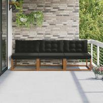 Modulinis lauko sofų komplektas su lauko pufu iš masyvios akacijų medienos, lauko baldų komplektas „Akazija Natur“ ir lauko sofa „Akazija“, 3 vnt.