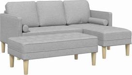 Modulinis poliesterio sofų komplektas su pagalvėlėmis, 2 dalių, „debesų pilkos“ spalvos, kvėpuojanti sofa su plokščiais porankiais ir tvirtu medžio plaušo rėmu, perkonfigūruojamos dalys, leidžiančios suformuoti L formą