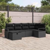 Modulinis sodo sofų rinkinys iš dirbtinio rotango, juodos ir kreminės spalvų, su pagalvėlėmis, sodo baldų rinkinys su daiktų laikymo vieta, lauko sofa
