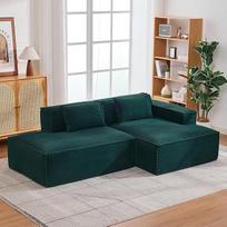 Modulinis sofos komplektas (1 sėdimoji dalis + 1 šezlongas), velvetinis audinys, be kaulų, paruoštas naudoti (tamsiai žalias, dešinysis porankis)