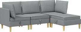 Modulinis sofų komplektas su daiktų laikymo erdve, 4 dalių audinio svetainės komplektas, kampinė sofa, vidurinė sofa ir pufas su pagalvėlėmis, sofų komplektas svetainei, šviesiai pilkos spalvos