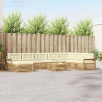 Modulinis sofų komplektas, 9 dalių, akacijų mediena, ruda | Modulinis, pagalvėlės iš poliesterio, atlošas su skersinėmis lentelėmis, tvirtos porankės, lengvai prižiūrimas