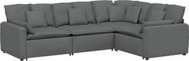 Modulinis tamsiai pilkos spalvos sofų komplektas – 4 dalių audinio sofų komplektas su pagalvėmis – lanksti L formos kampinė minkšta sofa, skirta svetainei – tvirtas metalinis rėmas – 317 x 217 x 64 cm