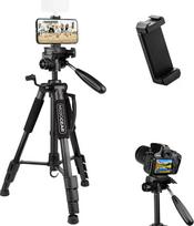 MOJOGEAR SAB234 vaizdo trikojis su aukščiausios kokybės išmaniojo telefono laikikliu – aliuminis fotoaparato, DSLR ir mobiliojo telefono kelioninis trikojis su trijų krypčių rutuline galvute, greito atsegimo plokštele ir maišeliu, 140 cm