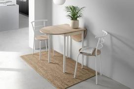 MOMMA HOME - Virtuvės stalo komplektas su kėdėmis - Leva modelis - Pusapvalis stalas su ištraukiamu stalviršiu - Idealiai tinka mažoms erdvėms - Ąžuolo ir baltos spalvos apdaila - 55/115 x 61 x 74 cm