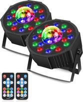 MOSFiATA LED Par prožektorius su disko kamuoliu, RGB diskotekos šviesa, 2 in 1 vakarėlio šviesa, scenos šviesa vakarėlių kambariui, vestuvėms, Helovinui, Kalėdoms, 2 vnt.
