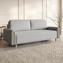 MOTIVENA "Notti" 3 vietų sofa su miegamąja funkcija, 235 cm pločio sofa-lova, sulankstoma sofa-lova su miego funkcija, sofa-lova su miegamojo dėže, sofa-lova su miego funkcija, "Boucle" sofa, pilka (šviesiai pilka)