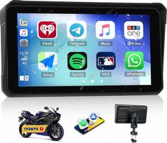 Motociklų GPS CarPlay ekranas su belaidžiu CarPlay "Android" automobiliu, 6 colių IP68 vandeniui atsparūs motociklų navigacijos prietaisai su "Bluetooth" veidrodine nuoroda "Siri EQ" + padangų slėgio aptikimas