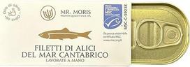 Mr. Moris® Ančiuvių filė iš Kantabrijos jūros alyvuogių aliejuje Rankų darbo košerinis MSC sertifikatas, gautas iš tvarios žvejybos, aukščiausios kokybės dėžutėje 1 pakuotė pistoletas 50 g