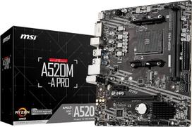 MSI A520M-A PRO | Skirta 3-osios kartos AMD Ryzen procesoriams, DDR4 Boost (4600 MHz/OC), 1x PCIe 3.0 x1, 1x M.2 Gen3 x4, Gigabit LAN