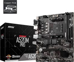 MSI A520M PRO Gaming pagrindinė plokštė (AMD AM4, DDR4, PCIe 4.0, SATA 6Gb/s, du M.2 lizdai, USB 3.2 1-osios kartos, HDMI/DP, Micro-ATX)