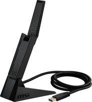 MSI AXE5400 „Wi-Fi 6E“ USB adapteris – WLAN greitis iki 5400Mbps (6 GHz, 5 GHz, 2,4 GHz belaidis ryšys), USB 3.2 Gen 1, MU-MIMO, 2 didelio stiprumo trijų dažnių juostų antenos, spindulių formavimas, WPA3 – Komplekte yra tvirtinimo laikiklis