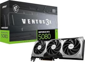 MSI GeForce RTX 5080 16G Ventus 3X OC — 16GB GDDR7 (30Gbps/256 bitų), PCIe 5, „Boost“: 2640 MHz, HDMI 2.1b, DisplayPort 2.1b