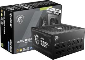 MSI MAG 750 W maitinimo blokas „80 Plus Gold“ – integruota 16 kontaktų jungtis – visiškai modulinė konstrukcija – 7 metų garantija – pramoninio lygio apsauga su OVP, OCP, OPP, OTP, SCP, UVP [MAG A750GL PCIE5]