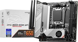 MSI MPG B650I Edge WiFi pagrindinė plokštė, Mini-ITX, suderinama su AMD Ryzen 7000 serijos procesoriais, AM5-8 fazių 80 A VRM, DDR5 atminties pagreitinimas iki 6600+ MHz/OC, 1 x PCIe 4.0 x16, 2 x M.2 Gen4, „Wi-Fi 6E“