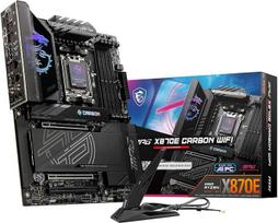 MSI MPG X870E Carbon WiFi žaidimų pagrindinė plokštė (AMD Ryzen 9000/8000/7000 serija, AM5, DDR5, PCIe 5.0, M.2 Gen5, SATA 6Gb/s, USB 40Gbps, HDMI, „Wi-Fi 7“, „Bluetooth 5.4“, LAN 5Gbps, ATX)