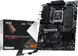 MSI PRO B850-S EVO WiFi pagrindinė plokštė, ATX – suderinama su AMD Ryzen 9000/8000/7000 procesoriais, AM5 – „DDR5 Memory Boost“ (iki 8200+ MT/s su overkloku), „PCIe 5.0 x16“ ir „4.0 x4“, „M.2 Gen5“, „Wi-Fi 7“, „5G LAN“