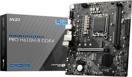 MSI PRO H610M-B DDR4 pagrindinė plokštė, Micro ATX – palaiko 12-osios kartos „Intel Core“ procesorius, LGA 1700, 2 x DIMM (3200 MHz), 1 x PCIe 4.0 x16 lizdas, 1 x M.2 Gen3, „Intel“ 1G LAN, HDMI 2.1 ir VGA