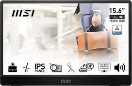 MSI PRO MP161 E2 nešiojamasis monitorius 15,6 colių Full HD - IPS skydelis 1920 x 1080, 60 Hz, patogus (kompiuteris, nešiojamasis kompiuteris, telefonas), garsiakalbis, patobulintas rėmelis ir stovas - Mini HDMI 2.0b, 2 x C tipo USB