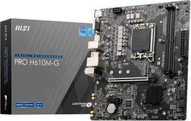 MSI PRO H610M-G pagrindinė plokštė, Micro-ATX – suderinama su 12-osios ir 13-osios kartos „Intel Core“ procesoriais, LGA 1700 – DDR5 atminties dažnis iki 4800 MHz (maks.), PCIe 4.0 x16 lizdas, M.2 Gen3 lizdas