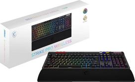 MSI Strike PRO Wireless FR - tyli mechaninė žaidimų klaviatūra, tylūs taktiliniai jungikliai, PBT klavišai, 2,4 GHz, "Bluetooth", RGB Mystic Light kiekvienam mygtukui, 4200 mAh baterija, FR išdėstymas, pilno dydžio