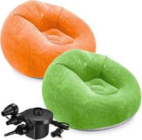 MSYU Bean Bag kėdės, pripučiamos kėdės su elektrine oro pompa suaugusiesiems, pripučiama kėdė, nešiojama sulankstoma pripučiama sofa svetainei, stovyklavietei, miegamajam, žalia, oranžinė, 2