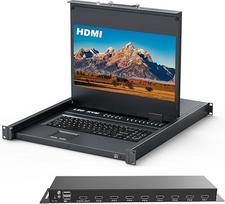 MT-VIKI stovo tipo KVM monitoriaus perjungiklis su 8 prievadais, 17 colių LCD monitoriumi, 1U dydžio, skirtas 19 colių stovui, su integruota klaviatūra, jutikliniu pelės pultu, ištraukiamu korpusu ir 8 KVM kabeliais; palaiko OSD, sparčiuosius klavišus ir