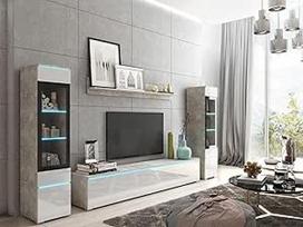 Muebles Slavic VRB0002_BETON_BIALY Svetainės baldų komplektas 4 dalių modernūs svetainės baldai Sieninės spintelės baldai Svetainės baldai
